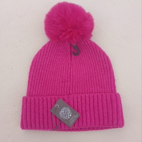 Vince Camuto Accessories - Vince Camuto Hot Pink Pom Knit Beanie
